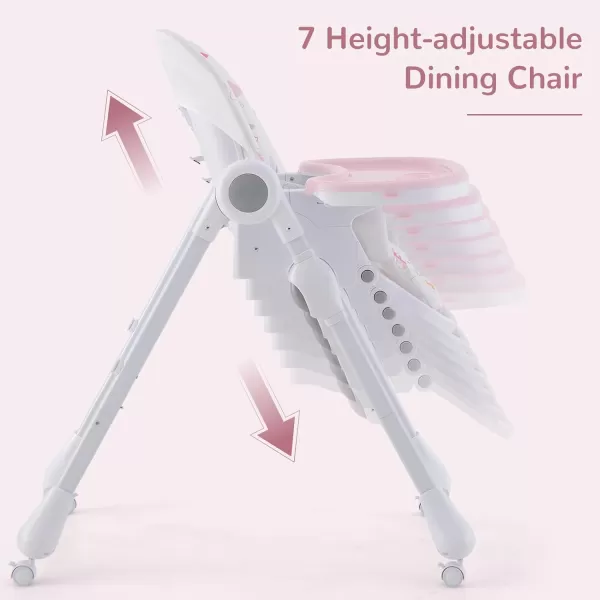 INFANS 4 in 1 Baby High Chair, Convertible Booster Seat, Quick Folding Portable Highchair for Babies and Toddlers with Adjustable Height Backrest Footrest, 4 Lockable Wheels Removable Double Trays