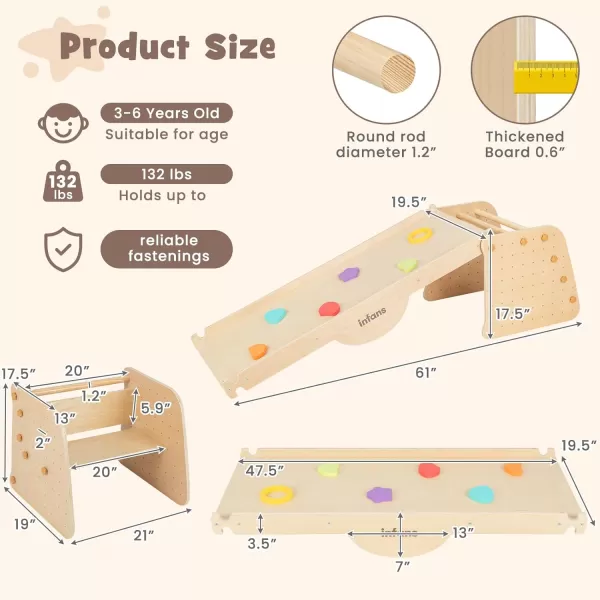 INFANS 7 in 1 Climbing Toys for Toddlers, Upgrade Wooden Montessori Cube Climber Set with Reversible Ramp Slide Ladder Seesaw, Indoor Pikler Climb Activity Jungle Gym Present for Kids Age 3+