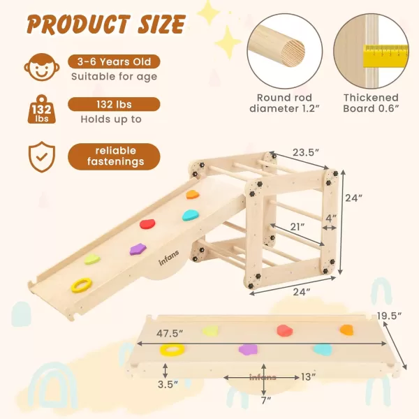INFANS 7 in 1 Climbing Toys for Toddlers, Upgrade Wooden Montessori Cube Climber Set with Reversible Ramp Slide Ladder Seesaw, Indoor Pikler Climb Activity Jungle Gym Present for Kids Age 3+