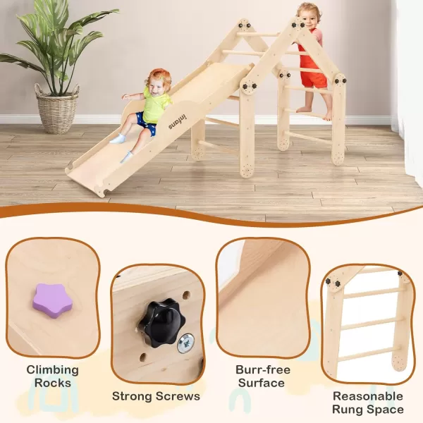 INFANS 7 in 1 Climbing Toys for Toddlers, Upgrade Wooden Montessori Cube Climber Set with Reversible Ramp Slide Ladder Seesaw, Indoor Pikler Climb Activity Jungle Gym Present for Kids Age 3+