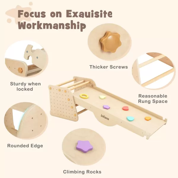 INFANS 7 in 1 Climbing Toys for Toddlers, Upgrade Wooden Montessori Cube Climber Set with Reversible Ramp Slide Ladder Seesaw, Indoor Pikler Climb Activity Jungle Gym Present for Kids Age 3+