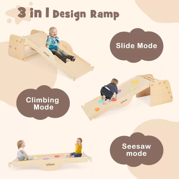 INFANS 7 in 1 Climbing Toys for Toddlers, Upgrade Wooden Montessori Cube Climber Set with Reversible Ramp Slide Ladder Seesaw, Indoor Pikler Climb Activity Jungle Gym Present for Kids Age 3+