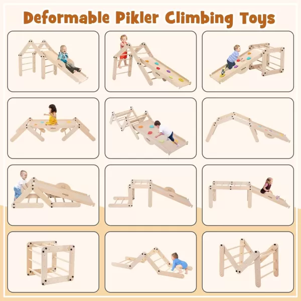 INFANS 7 in 1 Climbing Toys for Toddlers, Upgrade Wooden Montessori Cube Climber Set with Reversible Ramp Slide Ladder Seesaw, Indoor Pikler Climb Activity Jungle Gym Present for Kids Age 3+