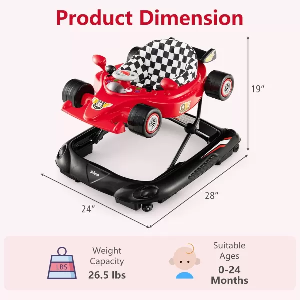 INFANS Foldable Baby Walker, 3 in 1 Toddler Activity Center Leaning-Seated Walk-Behind with Steering Wheel, Adjustable Height, Lights, Music, Washable Seat Cushion 