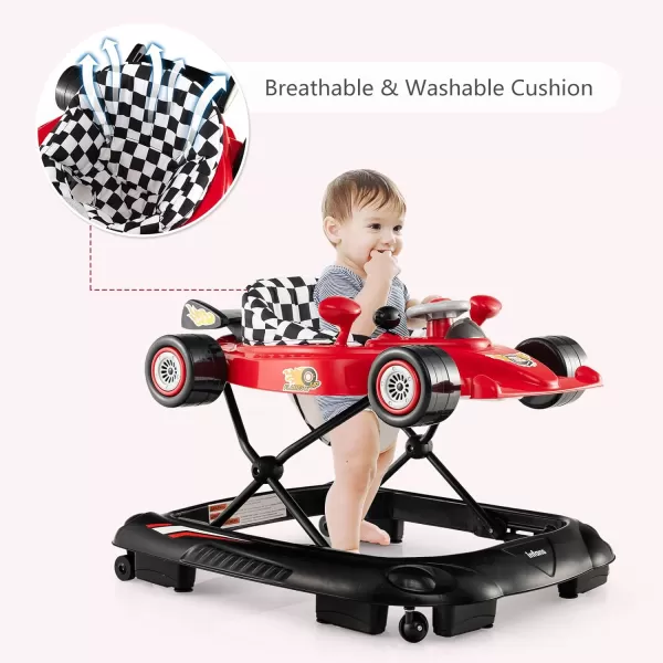 INFANS Foldable Baby Walker, 3 in 1 Toddler Activity Center Leaning-Seated Walk-Behind with Steering Wheel, Adjustable Height, Lights, Music, Washable Seat Cushion 