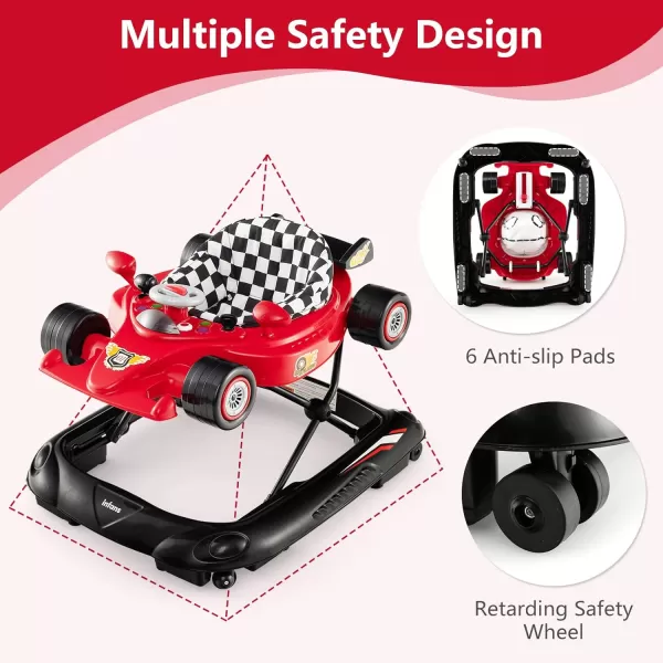 INFANS Foldable Baby Walker, 3 in 1 Toddler Activity Center Leaning-Seated Walk-Behind with Steering Wheel, Adjustable Height, Lights, Music, Washable Seat Cushion 