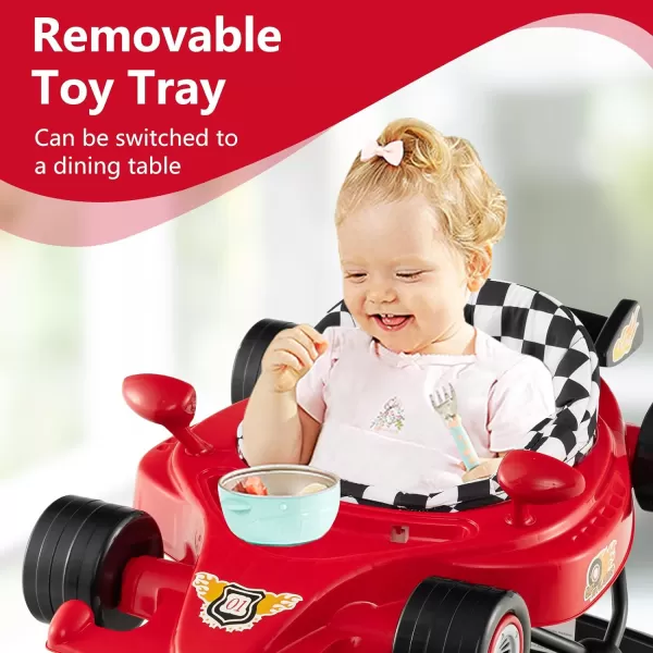 INFANS Foldable Baby Walker, 3 in 1 Toddler Activity Center Leaning-Seated Walk-Behind with Steering Wheel, Adjustable Height, Lights, Music, Washable Seat Cushion 
