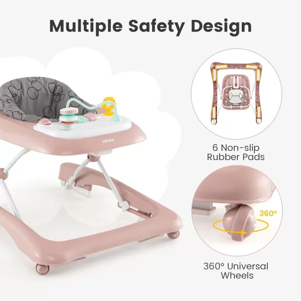 INFANS Foldable Baby Walker, 3 in 1 Toddler Leaning-Seated Walk-Behind with Adjustable Height, Push Handle, Washable Seat Cushion for Boys and Girls 