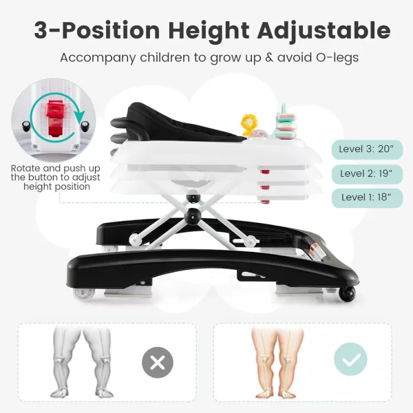 INFANS Foldable Baby Walker, 3 in 1 Toddler Leaning-Seated Walk-Behind with Adjustable Height, Push Handle, Washable Seat Cushion for Boys and Girls 