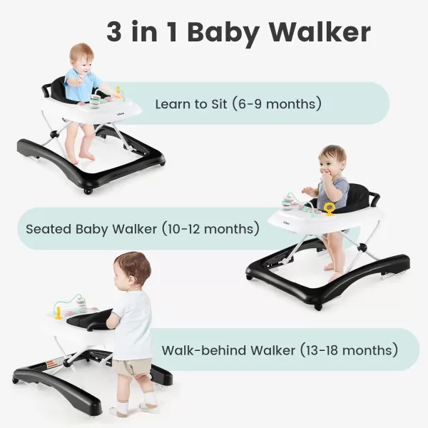 INFANS Foldable Baby Walker, 3 in 1 Toddler Leaning-Seated Walk-Behind with Adjustable Height, Push Handle, Washable Seat Cushion for Boys and Girls 