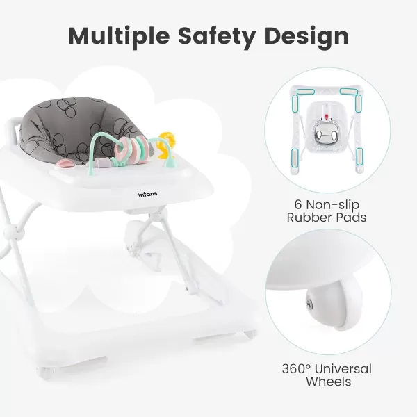INFANS Foldable Baby Walker, 3 in 1 Toddler Leaning-Seated Walk-Behind with Adjustable Height, Push Handle, Washable Seat Cushion for Boys and Girls 