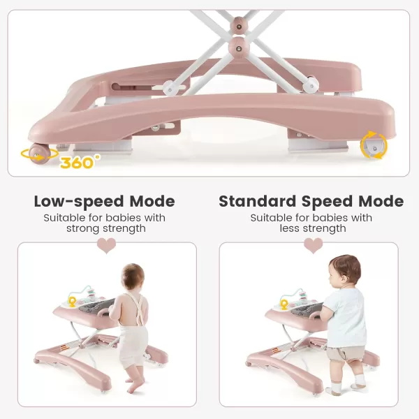 INFANS Foldable Baby Walker, 3 in 1 Toddler Leaning-Seated Walk-Behind with Adjustable Height, Push Handle, Washable Seat Cushion for Boys and Girls 