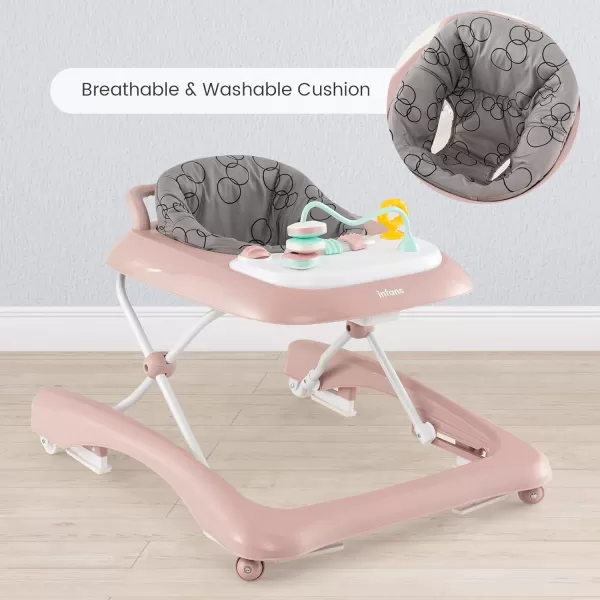 INFANS Foldable Baby Walker, 3 in 1 Toddler Leaning-Seated Walk-Behind with Adjustable Height, Push Handle, Washable Seat Cushion for Boys and Girls 