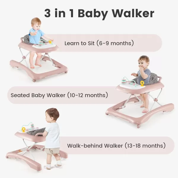 INFANS Foldable Baby Walker, 3 in 1 Toddler Leaning-Seated Walk-Behind with Adjustable Height, Push Handle, Washable Seat Cushion for Boys and Girls 