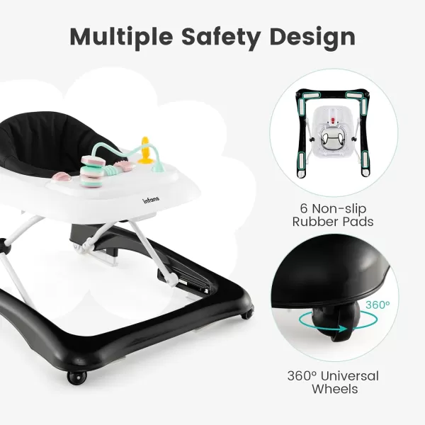 INFANS Foldable Baby Walker, 3 in 1 Toddler Leaning-Seated Walk-Behind with Adjustable Height, Push Handle, Washable Seat Cushion for Boys and Girls 