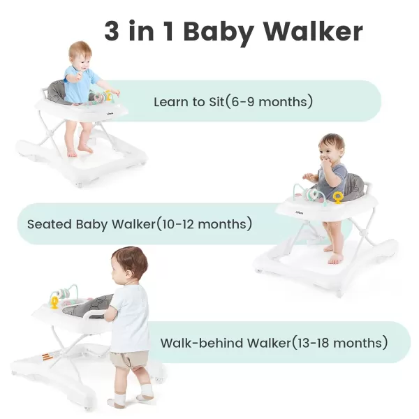INFANS Foldable Baby Walker, 3 in 1 Toddler Leaning-Seated Walk-Behind with Adjustable Height, Push Handle, Washable Seat Cushion for Boys and Girls 