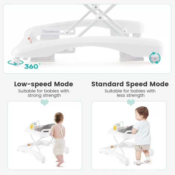 INFANS Foldable Baby Walker, 3 in 1 Toddler Leaning-Seated Walk-Behind with Adjustable Height, Push Handle, Washable Seat Cushion for Boys and Girls 
