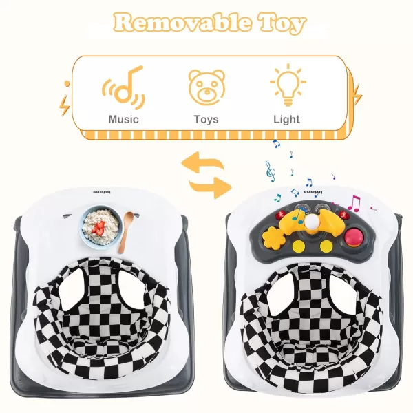 INFANS Foldable Baby Walker, 3 in 1 Toddler Walker Leaning-Seated Walk-Behind with Removable Music Tray, Adjustable Height, Washable Seat Cushion for Boys and Girls 