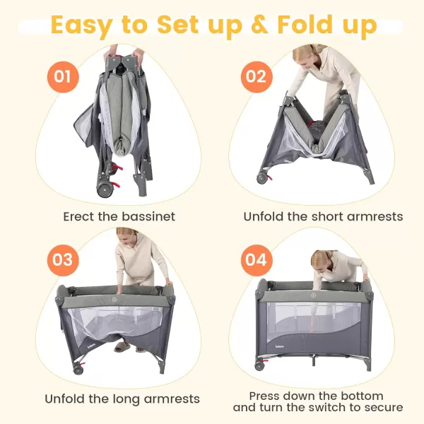 INFANS Pack and Play, Baby Bedside Sleeper with Bassinet, Diaper Changer, Mattress, Carry Bag, Music Box Hanging Toys, Foldable Bedside Crib, Portable Playard for Newborn Toddlers 