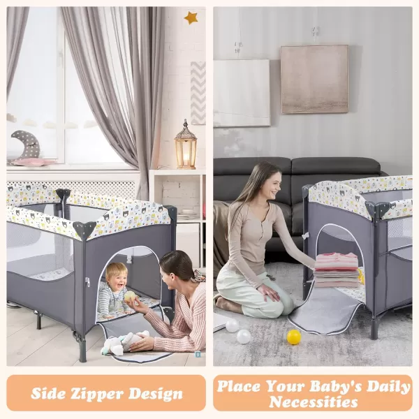 INFANS Pack and Play, Baby Bedside Sleeper with Bassinet, Diaper Changer, Mattress, Carry Bag, Music Box Hanging Toys, Foldable Bedside Crib, Portable Playard for Newborn Toddlers 