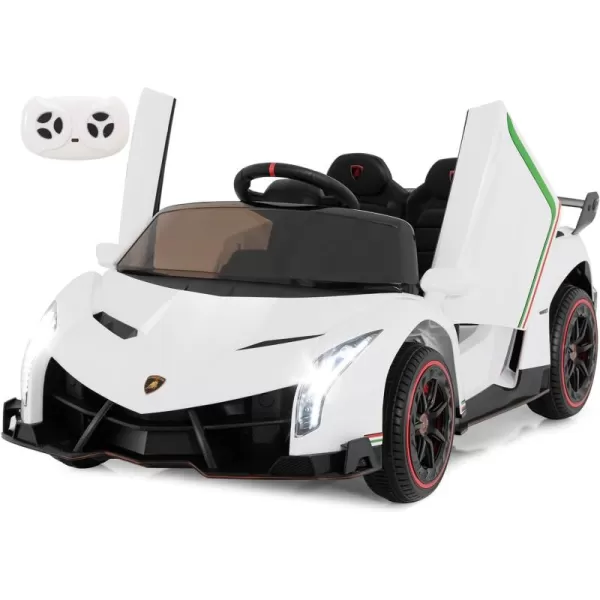 INFANS 2 Seater Kids Ride on Car, 12V 4WD Licensed Lamborghini Veneno Powered Electric Vehicle with Hydraulic Doors, Rocking Mode, Adjustable Speeds, Remote Control, MP3, Headlight 