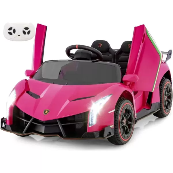 INFANS 2 Seater Kids Ride on Car, 12V 4WD Licensed Lamborghini Veneno Powered Electric Vehicle with Hydraulic Doors, Rocking Mode, Adjustable Speeds, Remote Control, MP3, Headlight 