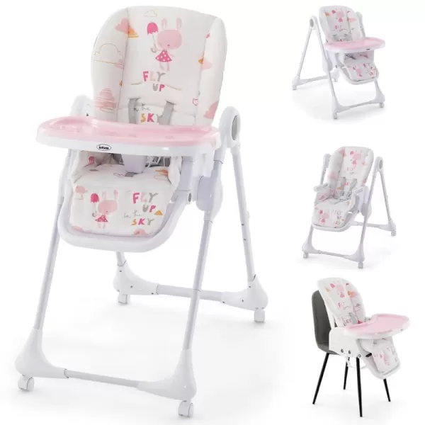 INFANS 4 in 1 Baby High Chair, Convertible Booster Seat, Quick Folding Portable Highchair for Babies and Toddlers with Adjustable Height Backrest Footrest, 4 Lockable Wheels Removable Double Trays
