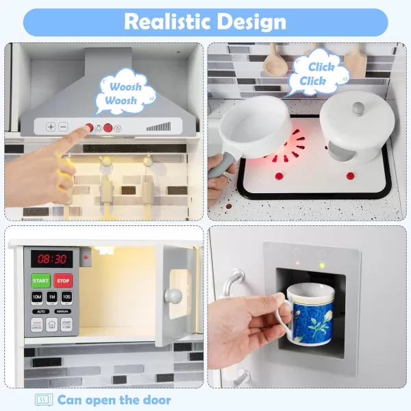 INFANS 2 in 1 Kids Play Kitchen and Restaurant, Double Sided Toddler Wooden Pretend Cooking Set with Stove Sink Microwave Storage Cabinet, Simulation Kitchen Toy Set for Boys Girls 