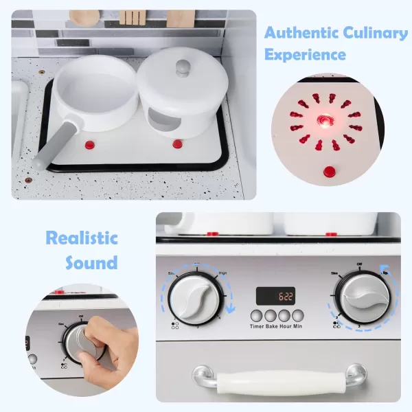 INFANS 2 in 1 Kids Play Kitchen and Restaurant, Double Sided Toddler Wooden Pretend Cooking Set with Stove Sink Microwave Storage Cabinet, Simulation Kitchen Toy Set for Boys Girls 