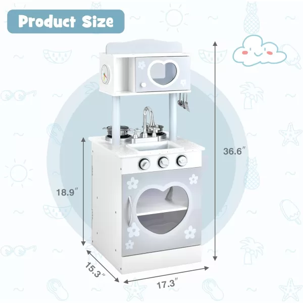 INFANS 2 in 1 Kids Play Kitchen and Restaurant, Double Sided Toddler Wooden Pretend Cooking Set with Stove Sink Microwave Storage Cabinet, Simulation Kitchen Toy Set for Boys Girls 