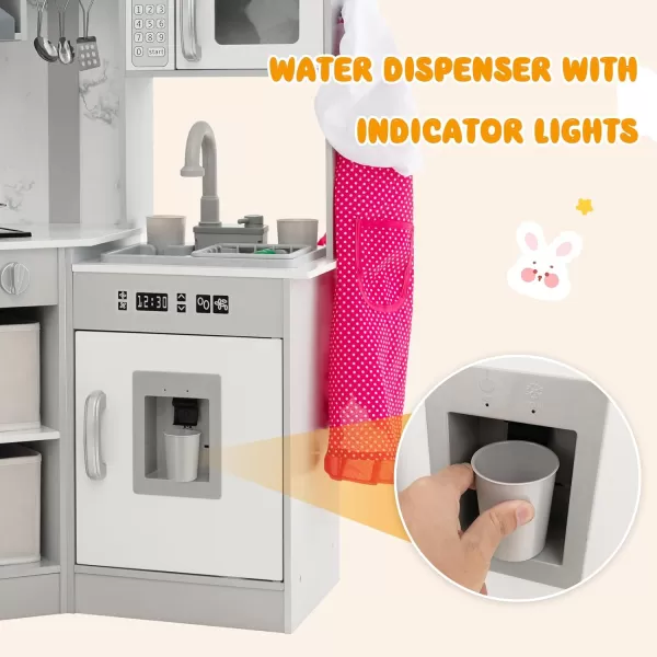 INFANS Corner Kids Kitchen Playset, Ultimate Wooden Pretend Cooking Toy Set with with Water Circulation Realistic Light Sound Stove Sink Storage Cabinet, Simulation Play Kitchen Gift for Boys Girls