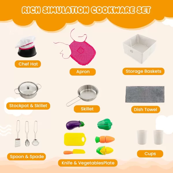 INFANS Corner Kids Kitchen Playset, Ultimate Wooden Pretend Cooking Toy Set with with Water Circulation Realistic Light Sound Stove Sink Storage Cabinet, Simulation Play Kitchen Gift for Boys Girls