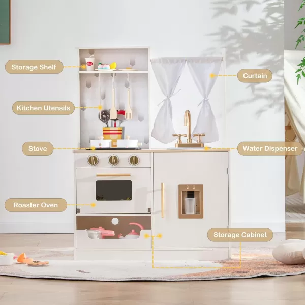 INFANS Kid Kitchen Playset, Toddler Wooden Pretend Cooking Set with Realistic Light &amp; Sound, Stove, Sink, Microwave, Storage Cabinet, Play Kitchen Toy Set for Children Boys Girls 