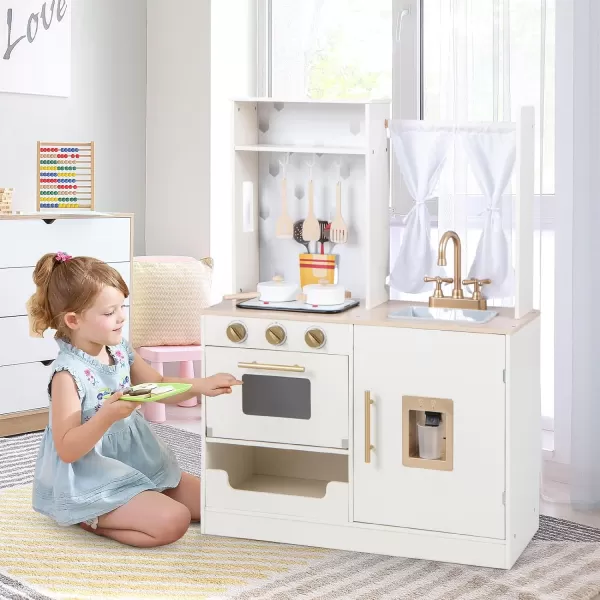 INFANS Kid Kitchen Playset, Toddler Wooden Pretend Cooking Set with Realistic Light &amp; Sound, Stove, Sink, Microwave, Storage Cabinet, Play Kitchen Toy Set for Children Boys Girls 