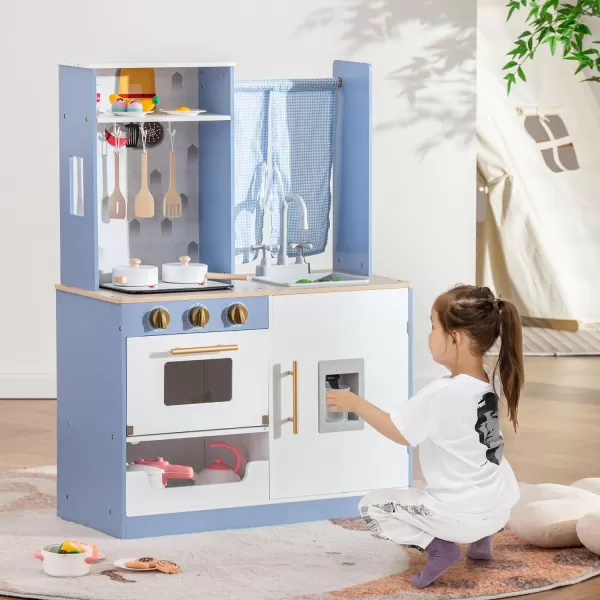 INFANS Kid Kitchen Playset, Toddler Wooden Pretend Cooking Set with Realistic Light &amp; Sound, Stove, Sink, Microwave, Storage Cabinet, Play Kitchen Toy Set for Children Boys Girls 