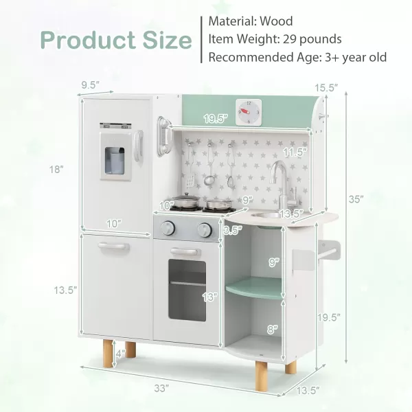 INFANS Kid Kitchen Playset, Toddler Wooden Pretend Cooking Set with Realistic Light &amp; Sound, Stove, Sink, Microwave, Storage Cabinet, Play Kitchen Toy Set for Children Boys Girls 