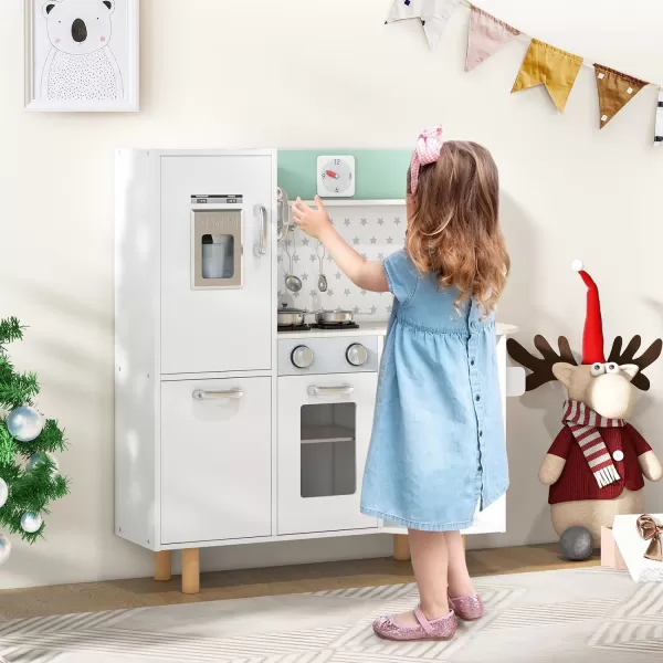 INFANS Kid Kitchen Playset, Toddler Wooden Pretend Cooking Set with Realistic Light &amp; Sound, Stove, Sink, Microwave, Storage Cabinet, Play Kitchen Toy Set for Children Boys Girls 