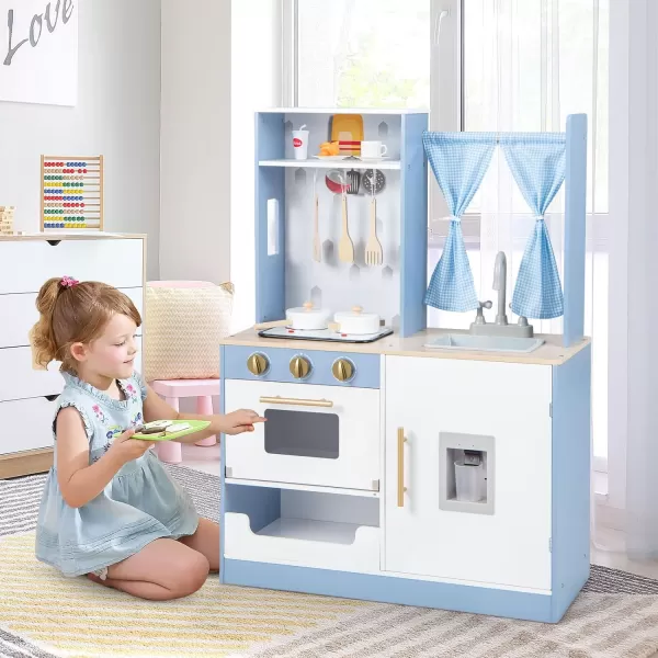 INFANS Kid Kitchen Playset, Toddler Wooden Pretend Cooking Set with Realistic Light &amp; Sound, Stove, Sink, Microwave, Storage Cabinet, Play Kitchen Toy Set for Children Boys Girls 