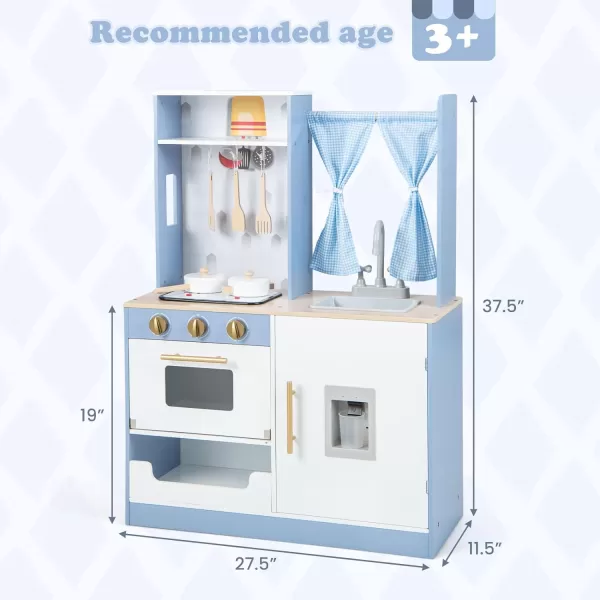 INFANS Kid Kitchen Playset, Toddler Wooden Pretend Cooking Set with Realistic Light &amp; Sound, Stove, Sink, Microwave, Storage Cabinet, Play Kitchen Toy Set for Children Boys Girls 