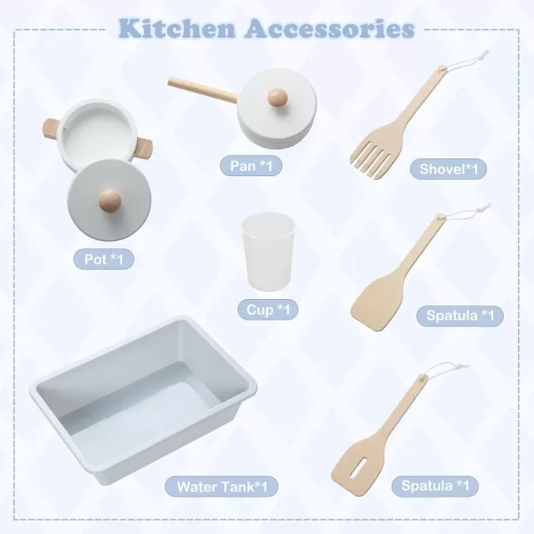 INFANS Kid Kitchen Playset, Toddler Wooden Pretend Cooking Set with Realistic Light &amp; Sound, Stove, Sink, Microwave, Storage Cabinet, Play Kitchen Toy Set for Children Boys Girls 