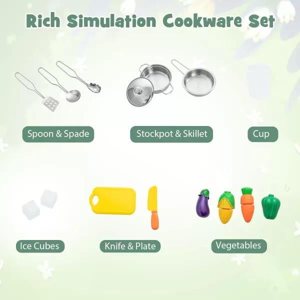 INFANS Kid Kitchen Playset, Toddler Wooden Pretend Cooking Set with Realistic Light &amp; Sound, Stove, Sink, Microwave, Storage Cabinet, Play Kitchen Toy Set for Children Boys Girls 