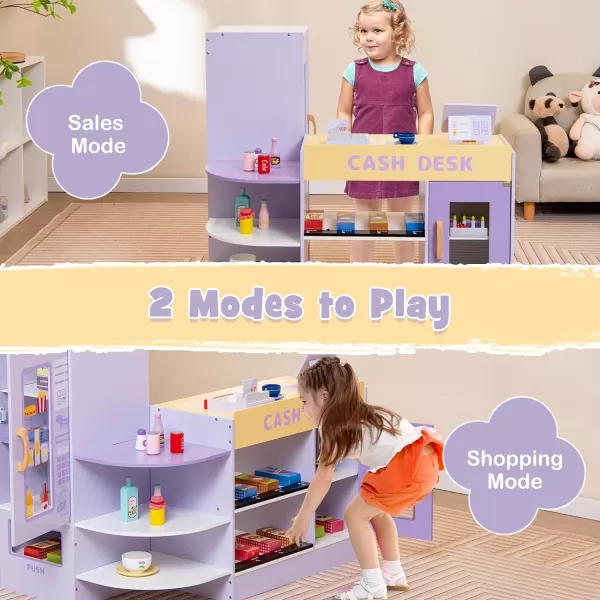 INFANS Kids Grocery Store Playset, Wooden Supermarket Toy Set with Cash Register, Vending Machine, Play Food Accessories, Blackboard, Pretend Play Store Gift for Toddler Boys Girls 