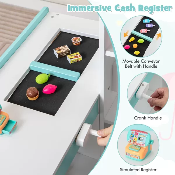 INFANS Kids Grocery Store Playset, Wooden Supermarket Toy Set with Cash Register, Vending Machine, Play Food Accessories, Blackboard, Pretend Play Store Gift for Toddler Boys Girls 