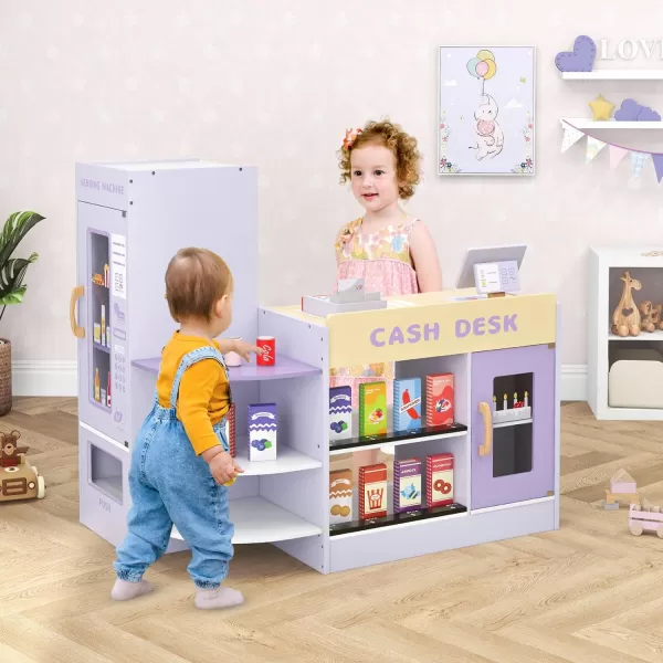 INFANS Kids Grocery Store Playset, Wooden Supermarket Toy Set with Cash Register, Vending Machine, Play Food Accessories, Blackboard, Pretend Play Store Gift for Toddler Boys Girls 