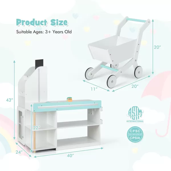 INFANS Kids Grocery Store Playset, Wooden Supermarket Toy Set with Cash Register, Vending Machine, Play Food Accessories, Blackboard, Pretend Play Store Gift for Toddler Boys Girls 
