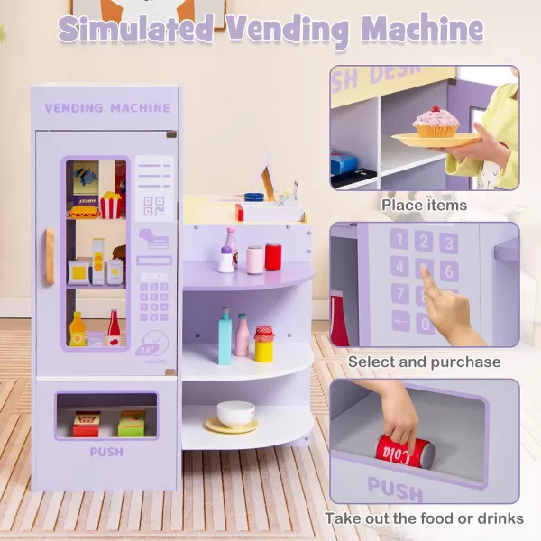 INFANS Kids Grocery Store Playset, Wooden Supermarket Toy Set with Cash Register, Vending Machine, Play Food Accessories, Blackboard, Pretend Play Store Gift for Toddler Boys Girls 