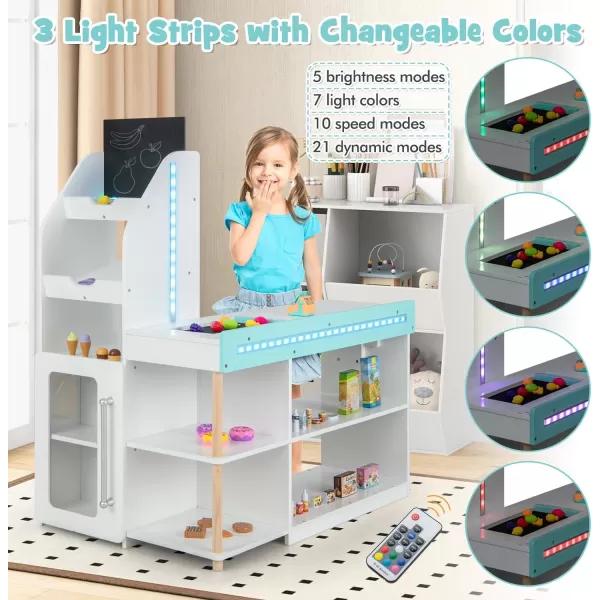 INFANS Kids Grocery Store Playset, Wooden Supermarket Toy Set with Cash Register, Vending Machine, Play Food Accessories, Blackboard, Pretend Play Store Gift for Toddler Boys Girls 