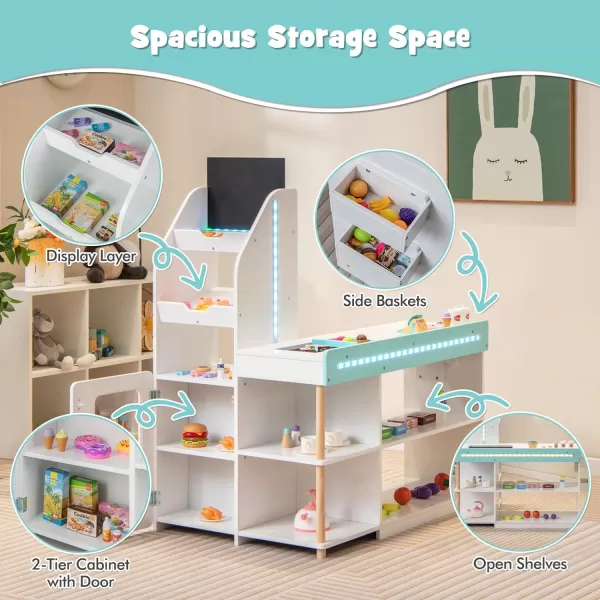 INFANS Kids Grocery Store Playset, Wooden Supermarket Toy Set with Cash Register, Vending Machine, Play Food Accessories, Blackboard, Pretend Play Store Gift for Toddler Boys Girls 