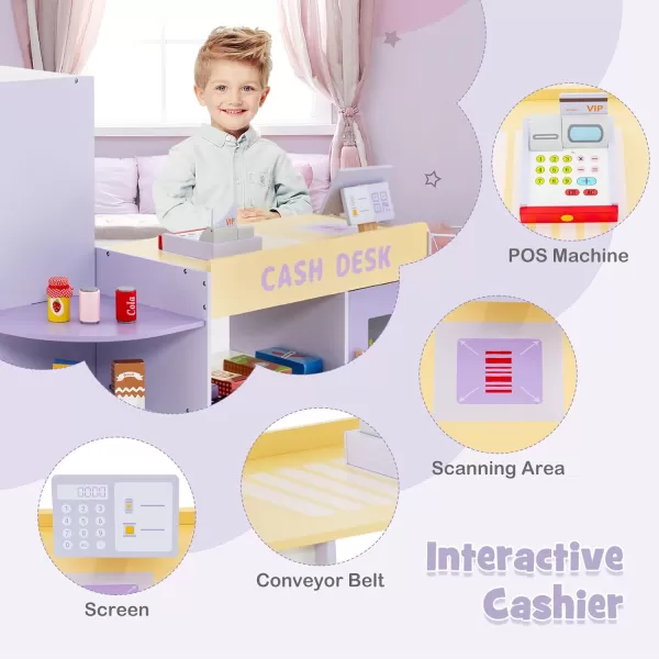 INFANS Kids Grocery Store Playset, Wooden Supermarket Toy Set with Cash Register, Vending Machine, Play Food Accessories, Blackboard, Pretend Play Store Gift for Toddler Boys Girls 