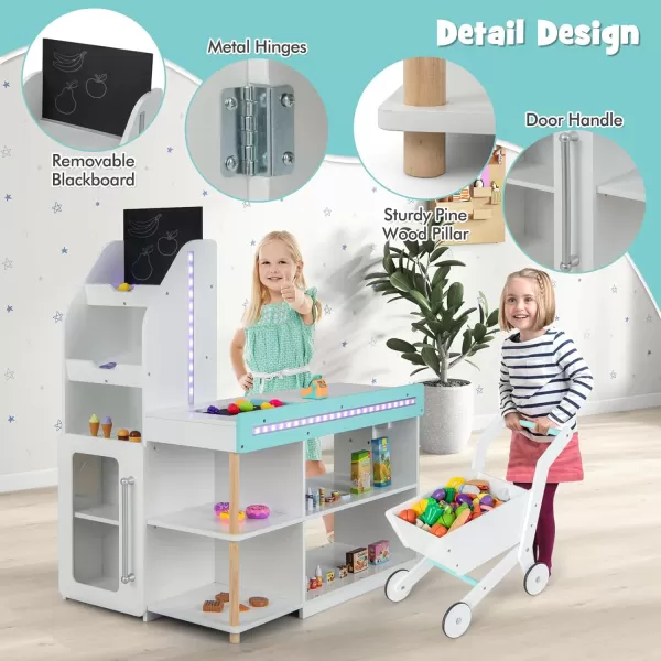 INFANS Kids Grocery Store Playset, Wooden Supermarket Toy Set with Cash Register, Vending Machine, Play Food Accessories, Blackboard, Pretend Play Store Gift for Toddler Boys Girls 